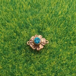 Victorian Bronze and Deep Blue Crystal Floral Pendant P337